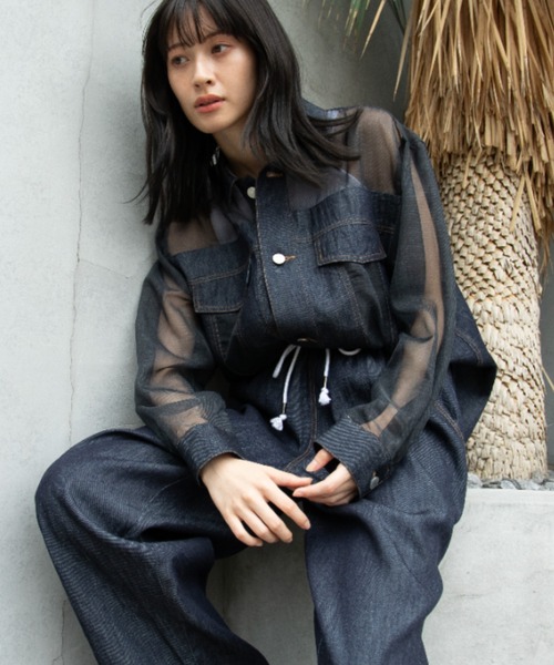 Munich(ミューニック)の「デニム&ヒッコリー×シアーデニム シャツ(シャツ/ブラウス・レディース・ネイビー/ホワイト×ネイビー・FREE)」の16枚目の写真