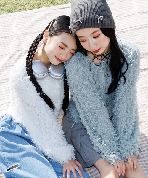 algy(アルジー)の「2WAYテープヤーンタンタケカーデ(カーディガン/ボレロ・キッズ・オフホワイト/サックスブルー・XX-SMALL/X-SMALL/MEDIUM/SMALL)」の2枚目の写真