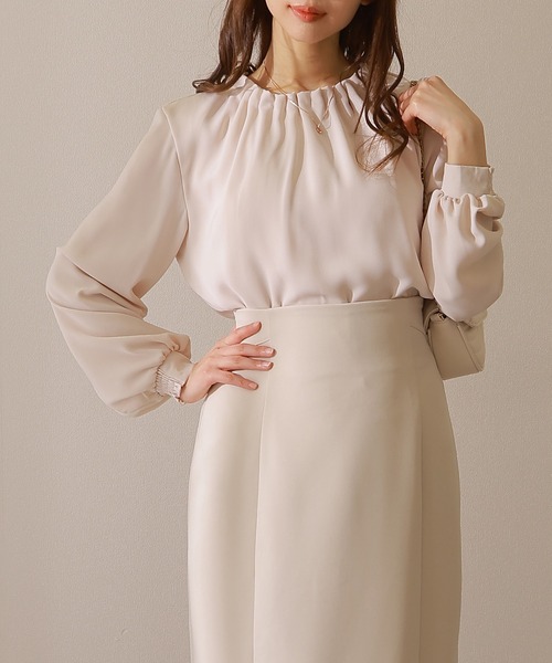 Lace Ladies(レースレディース)の「ソリッドカラー ラウンドネック タック フレア ブラウス(シャツ/ブラウス・レディース・オフホワイト/グレー/ブラック/ホワイト・FREE/S)」の14枚目の写真