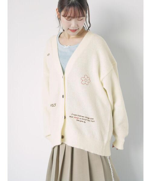 ehka sopo（エヘカソポ）の「らくがき刺繍Vネックカーディガン（カーディガン/ボレロ・レディース・オレンジ/サックスブルー/ブラック/キナリ・F）」の2枚目の写真