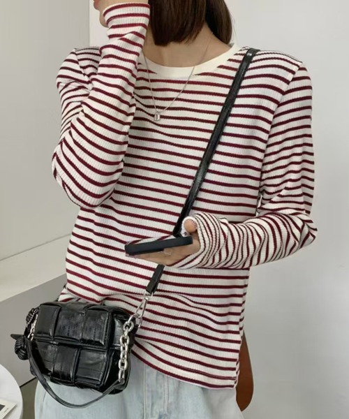 aimoha(アイモハ)の「ボーダーカジュアルTシャツ(Tシャツ/カットソー・レディース・ブラック/ブルー/レッド・MEDIUM/LARGE)」の1枚目の写真