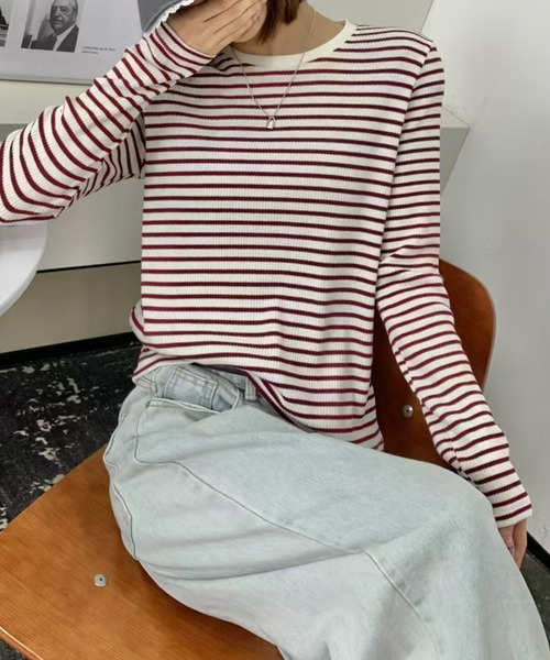 aimoha(アイモハ)の「ボーダーカジュアルTシャツ(Tシャツ/カットソー・レディース・ブラック/ブルー/レッド・MEDIUM/LARGE)」の5枚目の写真