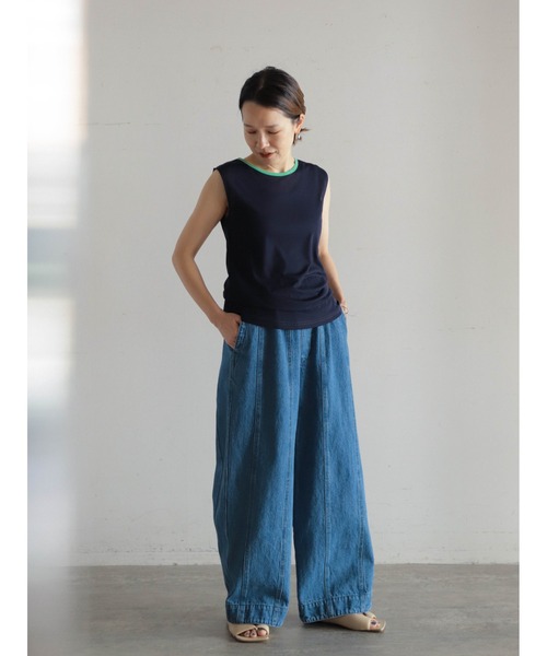FIL DE FER(フィルデフェール)の「シアーポリ 配色ネックタンク(Tシャツ/カットソー・レディース・ホワイト/ネイビー/グリーン・FREE)」の7枚目の写真