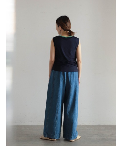 FIL DE FER(フィルデフェール)の「シアーポリ 配色ネックタンク(Tシャツ/カットソー・レディース・ホワイト/ネイビー/グリーン・FREE)」の8枚目の写真