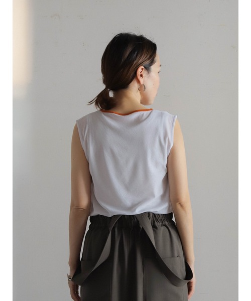 FIL DE FER(フィルデフェール)の「シアーポリ 配色ネックタンク(Tシャツ/カットソー・レディース・ホワイト/ネイビー/グリーン・FREE)」の15枚目の写真