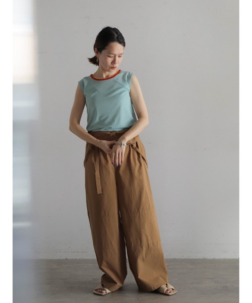 FIL DE FER(フィルデフェール)の「シアーポリ 配色ネックタンク(Tシャツ/カットソー・レディース・ホワイト/ネイビー/グリーン・FREE)」の13枚目の写真