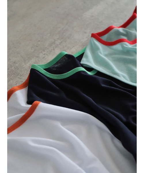 FIL DE FER(フィルデフェール)の「シアーポリ 配色ネックタンク(Tシャツ/カットソー・レディース・ホワイト/ネイビー/グリーン・FREE)」の19枚目の写真