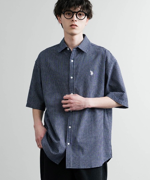 U.S. POLO ASSN.(ユーエスポロアッスン)の「U.S. POLO ASSN. ユーエスポロアッスン オーバーサイズ 無地 ストライプ チェック柄 ワンポイントロゴ刺繍半袖レギュラーカラーブロードシャツ(シャツ/ブラウス・メンズ・アイボリー/サックスブルー/ライトブルー/ホワイト/ネイビー/ブラック・L/LL/M)」の5枚目の写真