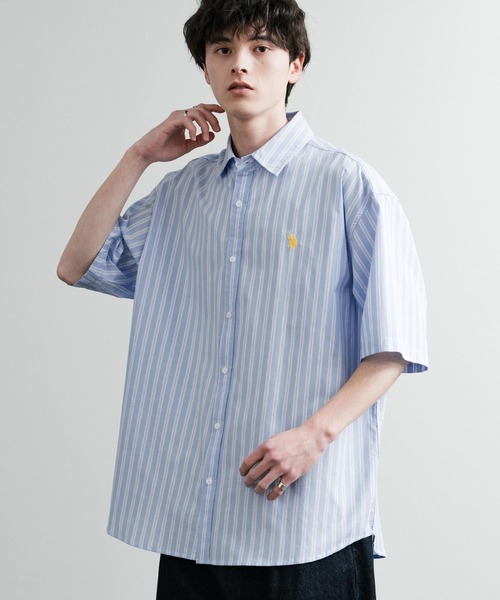U.S. POLO ASSN.(ユーエスポロアッスン)の「U.S. POLO ASSN. ユーエスポロアッスン オーバーサイズ 無地 ストライプ チェック柄 ワンポイントロゴ刺繍半袖レギュラーカラーブロードシャツ(シャツ/ブラウス・メンズ・アイボリー/サックスブルー/ライトブルー/ホワイト/ネイビー/ブラック・L/LL/M)」の6枚目の写真