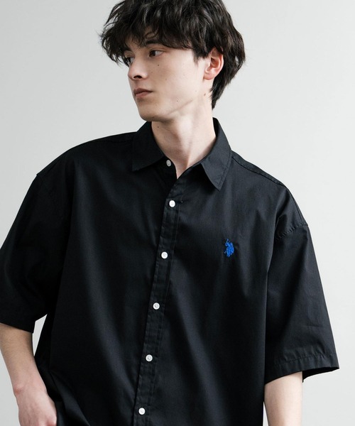 U.S. POLO ASSN.(ユーエスポロアッスン)の「U.S. POLO ASSN. ユーエスポロアッスン オーバーサイズ 無地 ストライプ チェック柄 ワンポイントロゴ刺繍半袖レギュラーカラーブロードシャツ(シャツ/ブラウス・メンズ・アイボリー/サックスブルー/ライトブルー/ホワイト/ネイビー/ブラック・L/LL/M)」の3枚目の写真