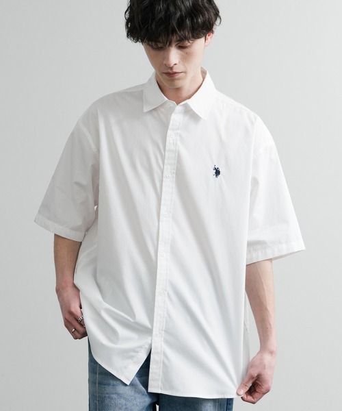 U.S. POLO ASSN.(ユーエスポロアッスン)の「U.S. POLO ASSN. ユーエスポロアッスン オーバーサイズ 無地 ストライプ チェック柄 ワンポイントロゴ刺繍半袖レギュラーカラーブロードシャツ(シャツ/ブラウス・メンズ・アイボリー/サックスブルー/ライトブルー/ホワイト/ネイビー/ブラック・L/LL/M)」の7枚目の写真