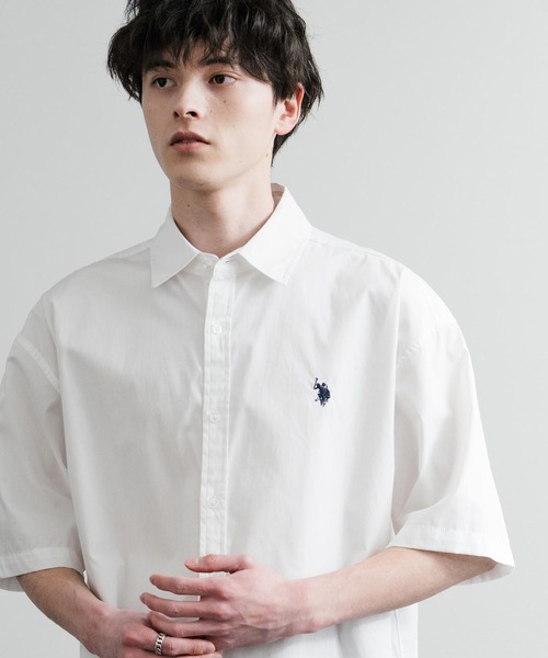 U.S. POLO ASSN.(ユーエスポロアッスン)の「U.S. POLO ASSN. ユーエスポロアッスン オーバーサイズ 無地 ストライプ チェック柄 ワンポイントロゴ刺繍半袖レギュラーカラーブロードシャツ(シャツ/ブラウス・メンズ・アイボリー/サックスブルー/ライトブルー/ホワイト/ネイビー/ブラック・L/LL/M)」の8枚目の写真