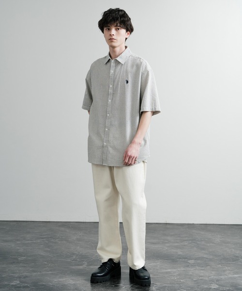 U.S. POLO ASSN.(ユーエスポロアッスン)の「U.S. POLO ASSN. ユーエスポロアッスン オーバーサイズ 無地 ストライプ チェック柄 ワンポイントロゴ刺繍半袖レギュラーカラーブロードシャツ(シャツ/ブラウス・メンズ・アイボリー/サックスブルー/ライトブルー/ホワイト/ネイビー/ブラック・L/LL/M)」の14枚目の写真
