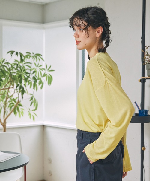MONO-MART LADY'S(モノマートレディース)の「オーバーサイズ スラブ シアートップス(Tシャツ/カットソー・レディース・杢グレー/ブラック/アイボリー/ネイビー/イエロー・FREE)」の14枚目の写真