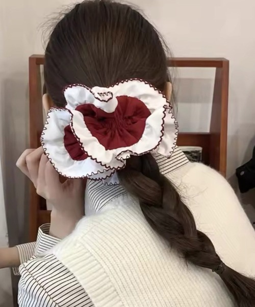 Port(ポート)の「【 Port / ポート 】 パイピング バイカラー ボリューム シュシュ #_(シュシュ・レディース・ブルー/ホワイト/レッド・FREE)」の3枚目の写真