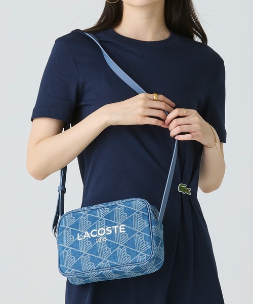 新品！LACOSTE ポーチ ショルダーバッグ セール】ヘリテージジャカード モノグラムデニムミニショルダー