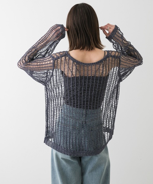 SENSE OF PLACE by URBAN RESEARCH（センスオブプレイスバイアーバンリサーチ）の「キーネックメッシュニット（ニット/セーター・レディース・アイボリー/ブラウン/ネイビー・ONE）」の5枚目の写真