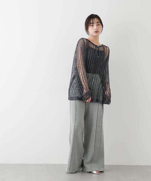 SENSE OF PLACE by URBAN RESEARCH（センスオブプレイスバイアーバンリサーチ）の「キーネックメッシュニット（ニット/セーター・レディース・アイボリー/ブラウン/ネイビー・ONE）」の10枚目の写真