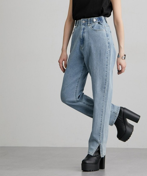 Soiunique（スワユニーク）の「サイドスリットストレートデニムパンツ　（ウエストボタン調節可能）　［Soiunique］（デニムパンツ・レディース・ブルー/ネイビー・M/L/LL）」の20枚目の写真