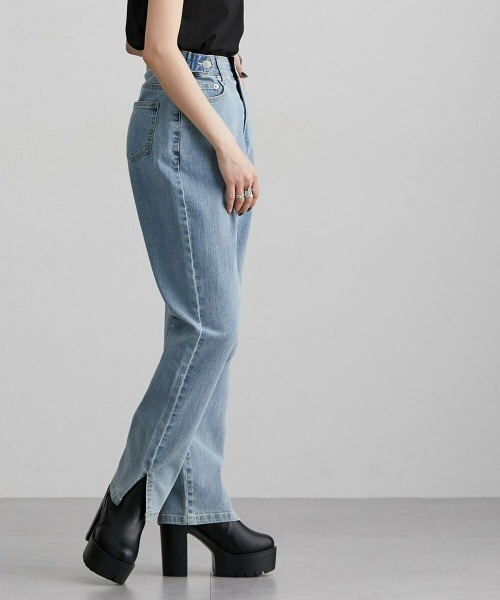 Soiunique（スワユニーク）の「サイドスリットストレートデニムパンツ　（ウエストボタン調節可能）　［Soiunique］（デニムパンツ・レディース・ブルー/ネイビー・M/L/LL）」の19枚目の写真