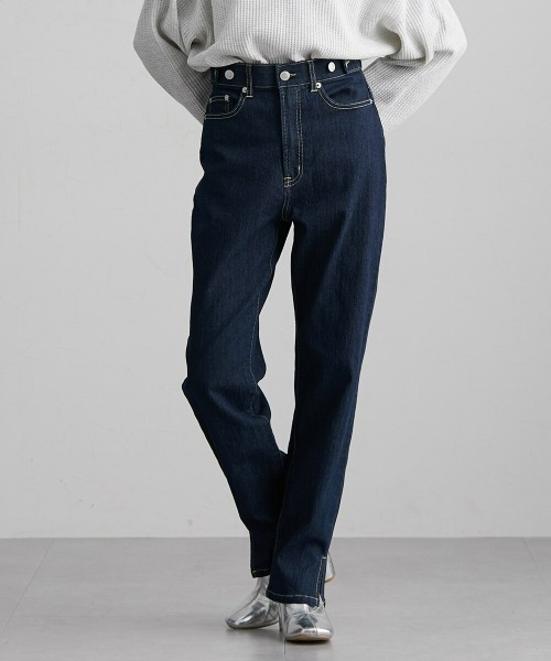 Soiunique（スワユニーク）の「サイドスリットストレートデニムパンツ　（ウエストボタン調節可能）　［Soiunique］（デニムパンツ・レディース・ブルー/ネイビー・M/L/LL）」の18枚目の写真