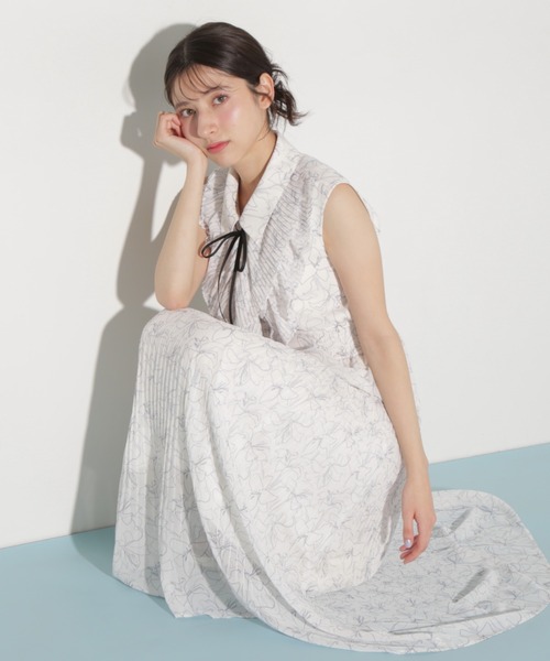 新品 JIL SANDER フリンジ付 ワンピース ◇プリーツフリルプリントワンピース（ワンピース）｜JILL by