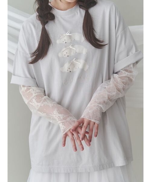 tシャツ シアーレースコンビtops レディース シアーレースコンビtops（Tシャツ/カットソー）｜merry jenny