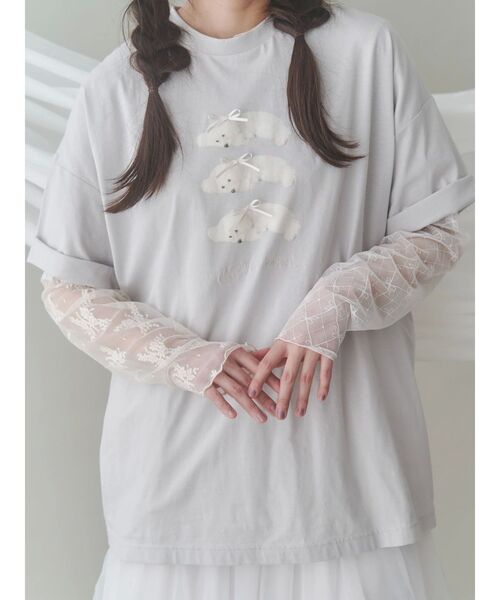 シアーレースコンビtops（Tシャツ/カットソー）｜merry jenny