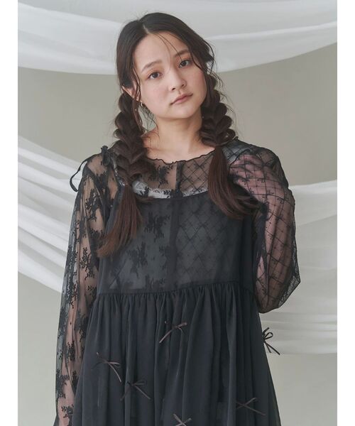 tシャツ シアーレースコンビtops レディース シアーレースコンビtops（Tシャツ/カットソー）｜merry jenny