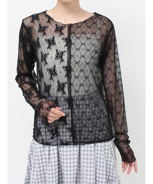 merry jenny（メリージェニー）の「シアーレースコンビtops（Tシャツ/カットソー・レディース・オフホワイト/ブラック/アイボリー・FREE）」の11枚目の写真