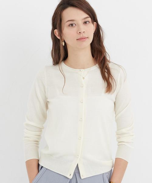 green label relaxing（グリーンレーベルリラクシング）の「◎CR HandWash W パールB 12G カーディガン（カーディガン/ボレロ・レディース・オフホワイト/ブラック/ライトグレー/ライトブルー・38/40）」の2枚目の写真