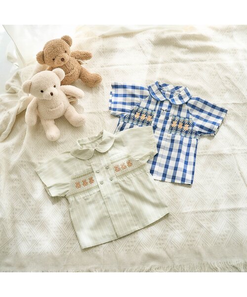 apres les cours（アプレレクール）の「半袖Tiny bear スモッキング刺繍半袖シャツ（シャツ/ブラウス・キッズ・チェック/ストライプ・80/90/100/110/120）」の6枚目の写真