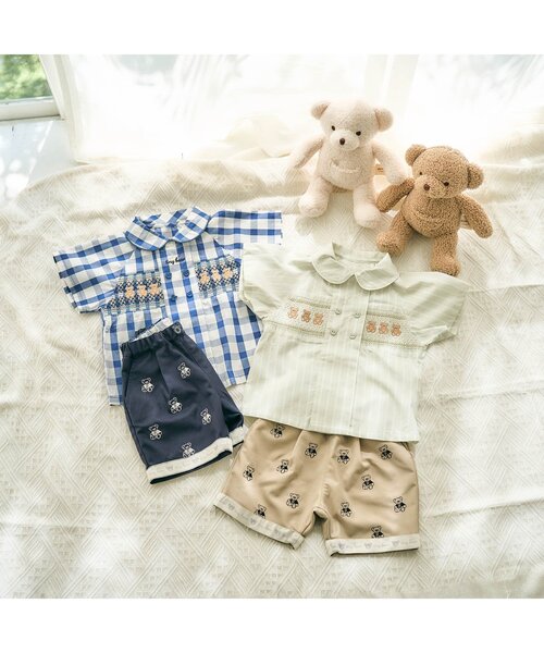 apres les cours（アプレレクール）の「半袖Tiny bear スモッキング刺繍半袖シャツ（シャツ/ブラウス・キッズ・チェック/ストライプ・80/90/100/110/120）」の7枚目の写真