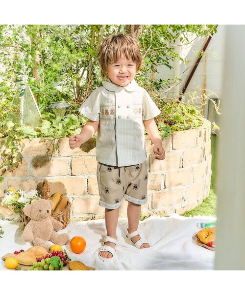 apres les cours（アプレレクール）の「半袖Tiny bear スモッキング刺繍半袖シャツ（シャツ/ブラウス・キッズ・チェック/ストライプ・80/90/100/110/120）」の12枚目の写真