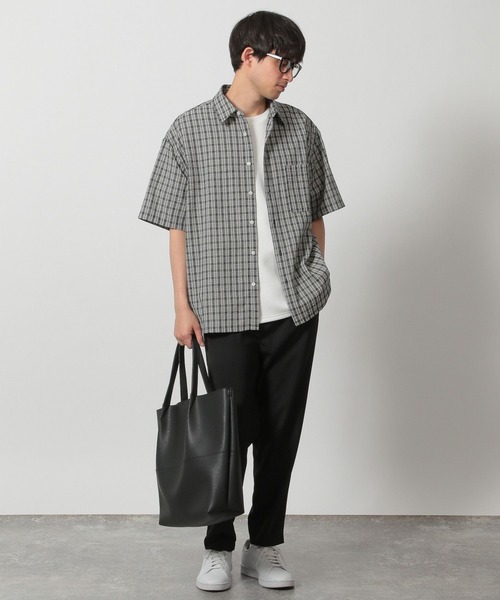 LAKOLE（ラコレ）の「シアサッカーチェックシャツ / 320213（シャツ/ブラウス・メンズ・ベージュ/チャコール/マルーン・MEDIUM/LARGE）」の4枚目の写真