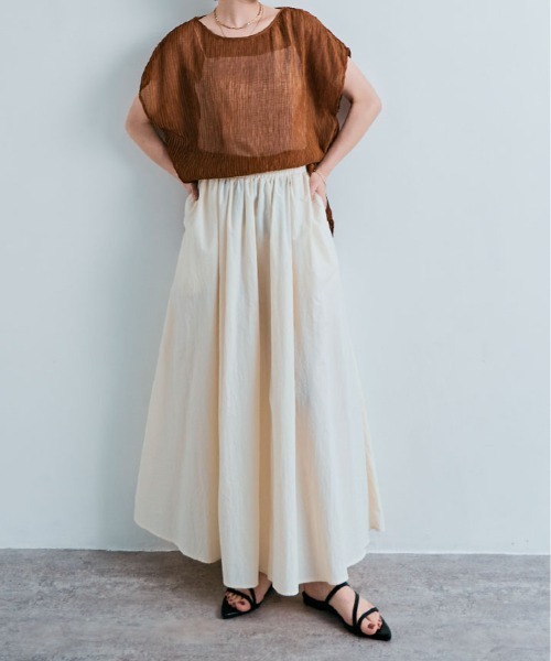 W:Huku（フーク）の「ランダム プリーツ ノースリーブ シフォン シアー ブラウス トップス / ノースリーブ フレンチスリーブ 袖なし（Tシャツ/カットソー・レディース・チャコール/テラコッタ/ブラック/オフホワイト・FREE）」の20枚目の写真