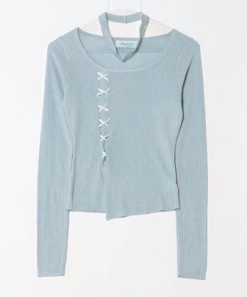Jasmine Grandiflorum(ジャスミングランディフローラム)の「【Jasmine】レースアップニットプルオーバ チョーカー付き(ニット/セーター・レディース・ピンク/ブルー/アイボリー・FREE)」の9枚目の写真