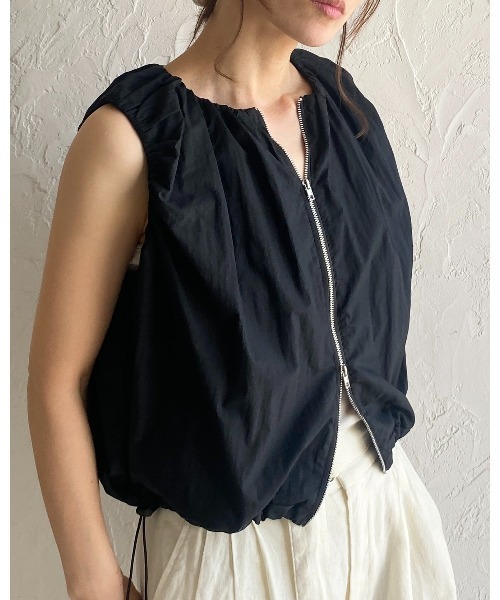 ASTRAET アストラット ダブル ジレ ベスト ショート ギャザー モード MUHET ベスト ジレ 「set up可能」sleeveless double-breasted