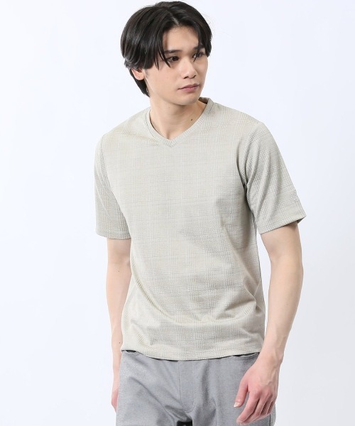 renoma(レノマ)の「【ストレッチ】レノマ オム 千鳥ジャガード Vネック半袖Tシャツ(Tシャツ/カットソー・メンズ・ホワイト/ブラック/ホワイト×ブラック・MEDIUM/LARGE/X-LARGE)」の1枚目の写真