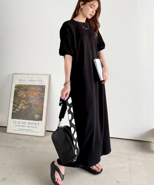 セール】綿100% さらりと上品にきまる。袖タックラグラン半袖