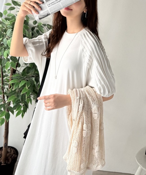 classicalelf(クラシカルエルフ)の「綿100% さらりと上品にきまる。袖タックラグラン半袖ワンピース(ロング丈)(ワンピース・レディース・ホワイト/ネイビー/ブラック・X-LARGE/SMALL/MEDIUM/LARGE)」の4枚目の写真