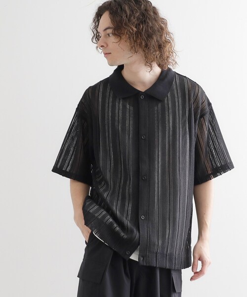 tk.TAKEO KIKUCHI(ティーケータケオキクチ)の「【セットアイテム】透かし編みオープンシャツ(シャツ/ブラウス・メンズ・ブラック/オフホワイト/ダークブラウン・02/03/04)」の2枚目の写真