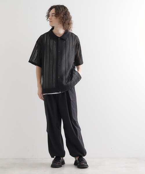 tk.TAKEO KIKUCHI(ティーケータケオキクチ)の「【セットアイテム】透かし編みオープンシャツ(シャツ/ブラウス・メンズ・ブラック/オフホワイト/ダークブラウン・02/03/04)」の9枚目の写真