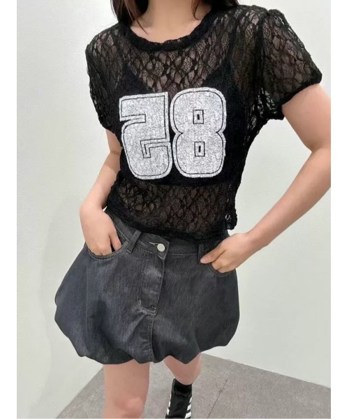 ARCHIVER(アーカイバ)の「【Lp】レースナンバリングTシャツ(Tシャツ/カットソー・レディース・ホワイト/ブラック/グレー/ピンク・FREE)」の1枚目の写真