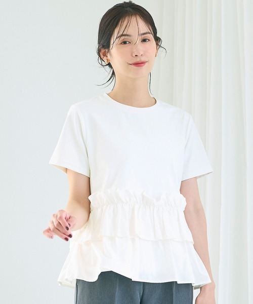 coca(coca)(コカ)の「シルキータッチドッキングTシャツ(Tシャツ/カットソー・レディース・ホワイト/ブラック・L/M/S)」の2枚目の写真