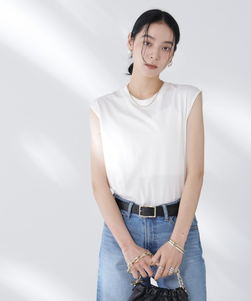 tシャツ NANOFINE強撚コットンノースリーブトップス レディース セール】NANOFINE強撚コットンノースリーブトップス（Tシャツ
