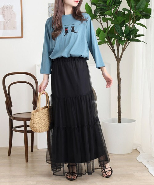 BRODIAEA(ブローディア)の「BRODIAEA スパンコール ネコデザインカットソー(Tシャツ/カットソー・レディース・ブルーグリーン/グレイッシュベージュ/ブラック/オレンジ・40)」の15枚目の写真