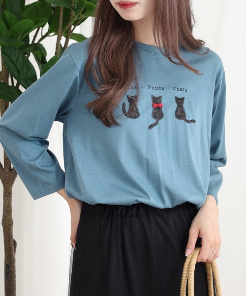 BRODIAEA(ブローディア)の「BRODIAEA スパンコール ネコデザインカットソー(Tシャツ/カットソー・レディース・ブルーグリーン/グレイッシュベージュ/ブラック/オレンジ・40)」の12枚目の写真