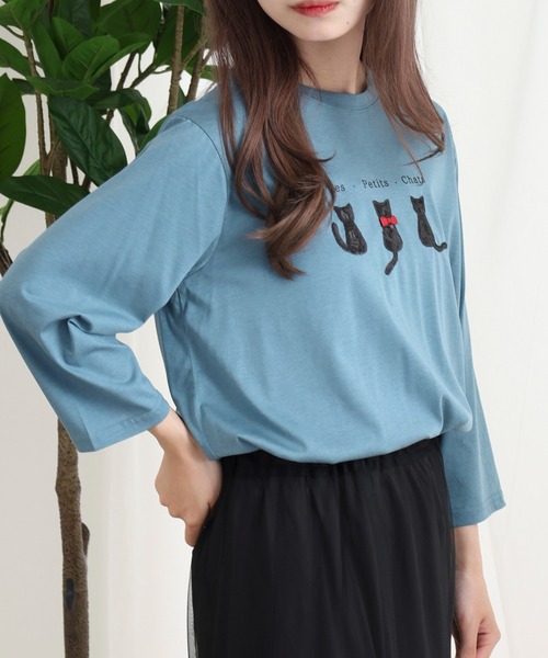 BRODIAEA(ブローディア)の「BRODIAEA スパンコール ネコデザインカットソー(Tシャツ/カットソー・レディース・ブルーグリーン/グレイッシュベージュ/ブラック/オレンジ・40)」の14枚目の写真