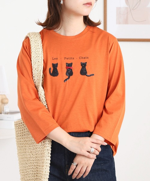 BRODIAEA(ブローディア)の「BRODIAEA スパンコール ネコデザインカットソー(Tシャツ/カットソー・レディース・ブルーグリーン/グレイッシュベージュ/ブラック/オレンジ・40)」の17枚目の写真
